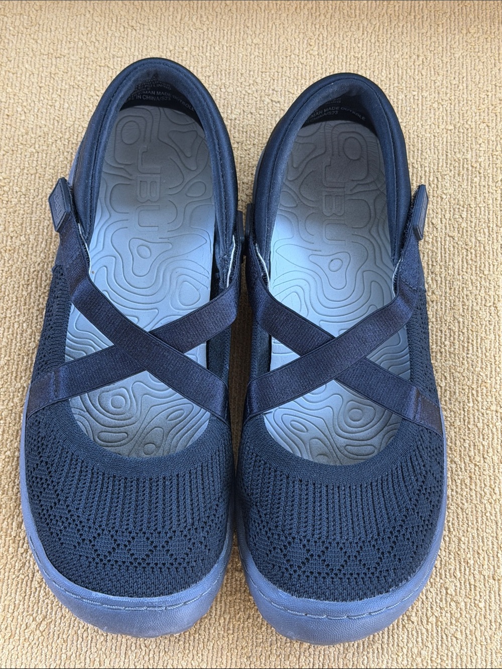 JBU All-Black Camila Slip-On Knit Mary Jane Shoes with Cross Straps Jambu
